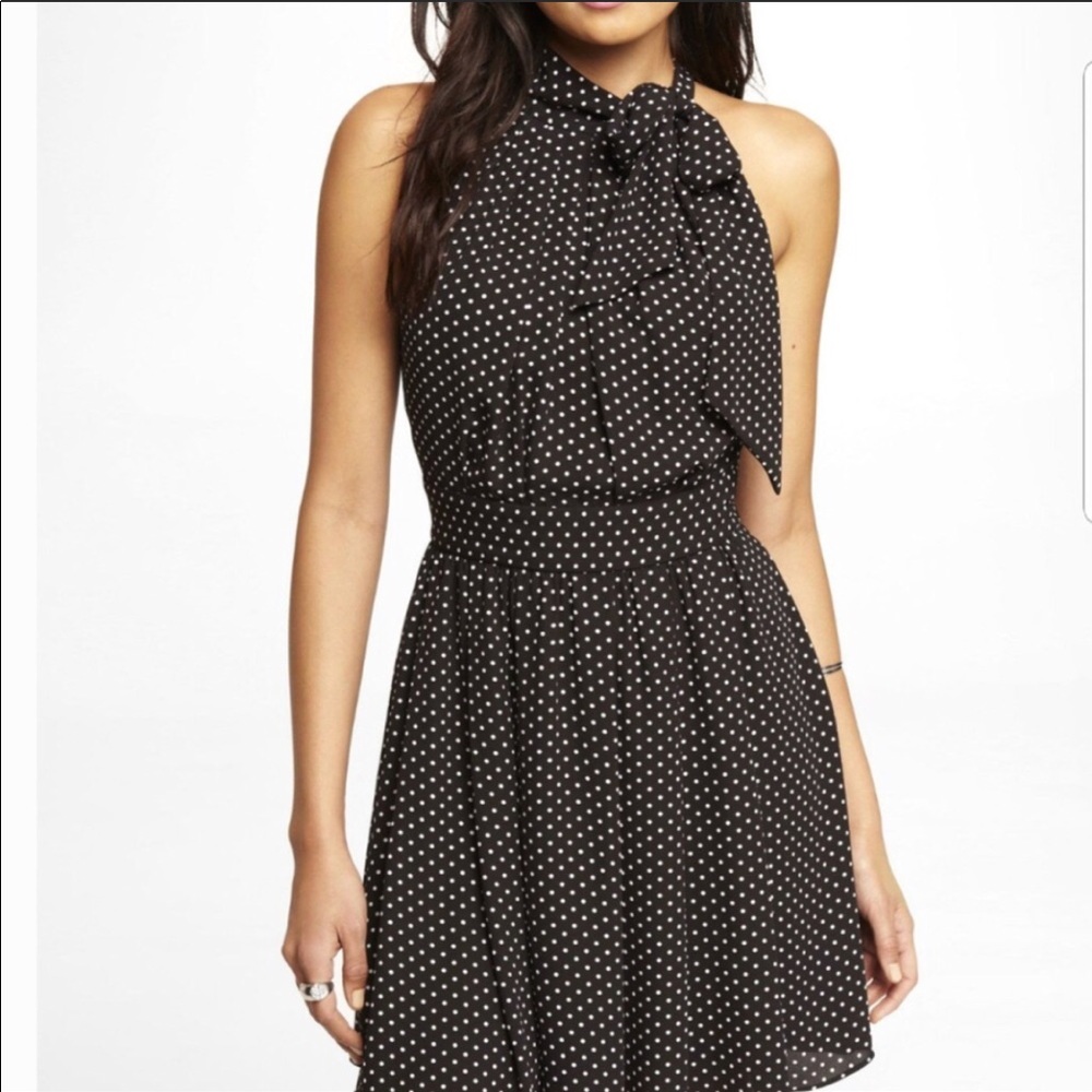 Express polka dot halter tie neck dress 4 Black